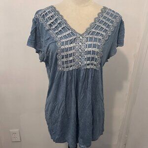 One World Blue Threaded Top